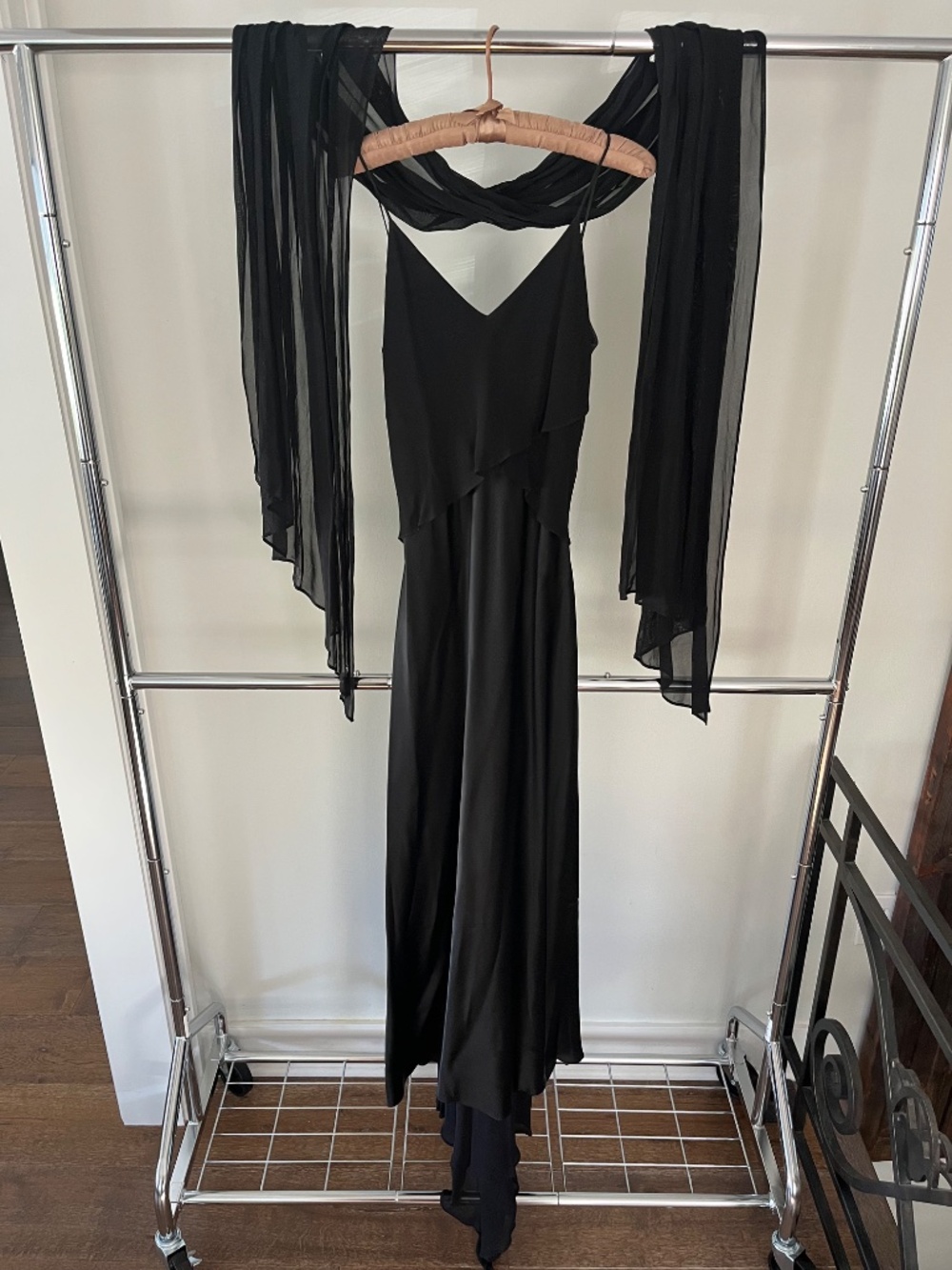 Black Spaghetti V-Neck Ruffle Peplum Dress